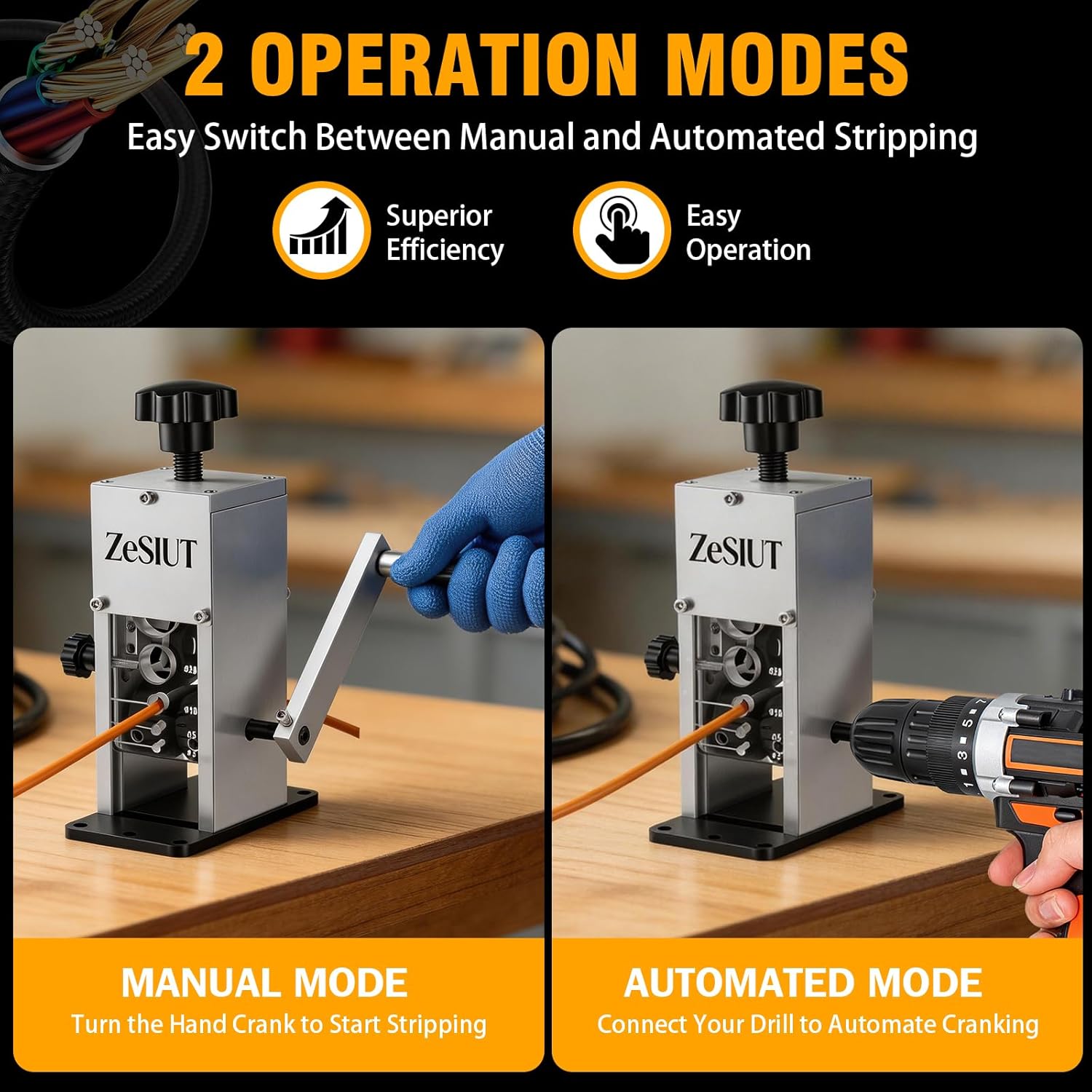 Manual Wire Stripper Machine,0.12"-1.18" Wire Stripping Machine, Wire Stripping Tool for 3-30mm Scrap Wire, Hand Crank or Drill Powered for DIY Cable, Copper Wire Stripper for Leftover Cable Recycling