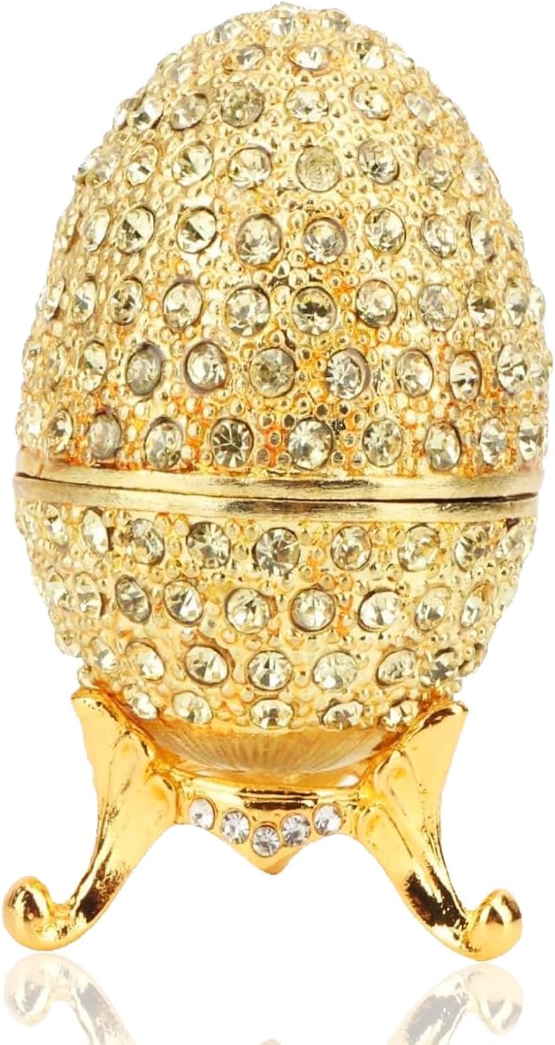 HERCHR Faberge Egg Trinket Box, Mini Easter Egg Hinged Enameled Jewelry Box Hand Painted Earrings Ring Holder Collectible Figurine Vintage Organizer Collectible Keepsake Home Decor