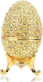 Faberge Egg Trinket Box, Mini Easter Egg Hinged Enameled Jewelry Box Hand Painted Earrings Ring Holder Collectible Figurine Vintage Organizer Collectible Keepsake Home Decor