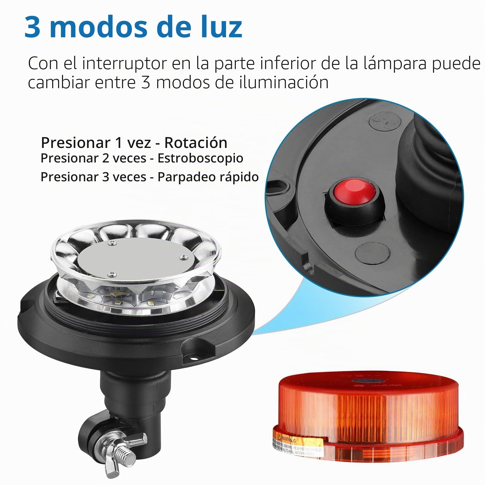 AUTOUTLET 2x 12LED Rotativo 10V-30V Luz de Advertencia Estroboscópica Giratoria Homologado ECE R10 E9 a Prueba de Polvo Impermeable IP56 Cable de Resorte 3m para Tractor Furgonetas Camiones Remolque