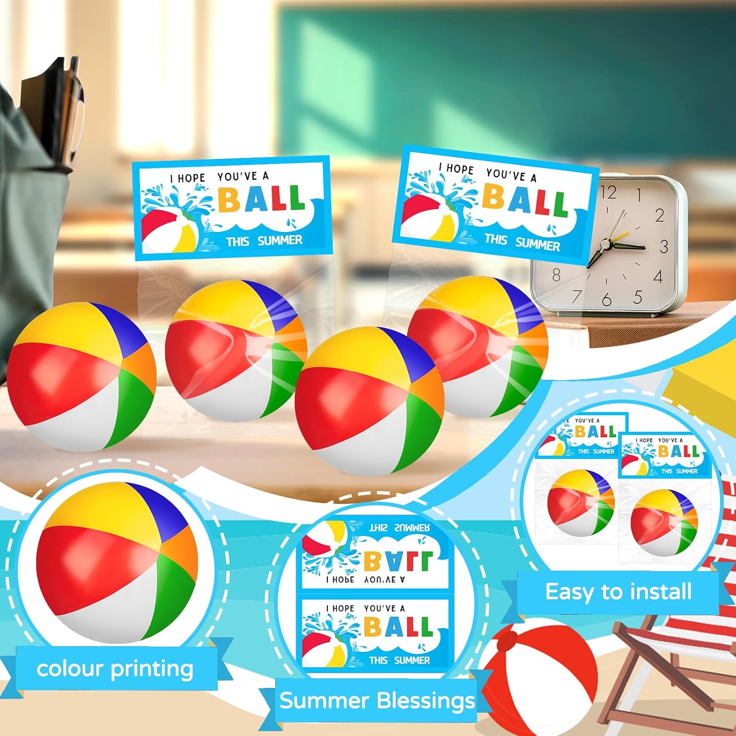 24 Sets End of Year Gifts Bulk Summer Gifts Include Beach Balls Cardstock Stapler OPP Bags for Exchange Gift Teacher Graduation Birthday Gifts Wedding Anniversary Party Shelf