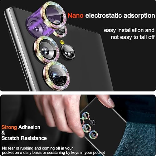 Miniatura 2 de IMBZBK Protector de lente de cámara de vidrio templado para Samsung Galaxy S23 Ultra, 5+5 unidades, color negro