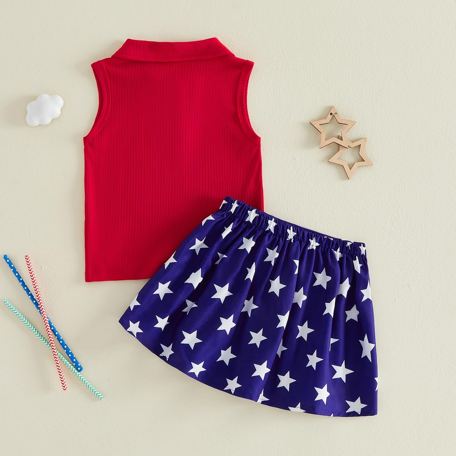 Toddler Girl 4th of July Outfit I Love USA Embroidery Sleeveless Tank Top Star Pleated Skirt Fourth Of July Outfits