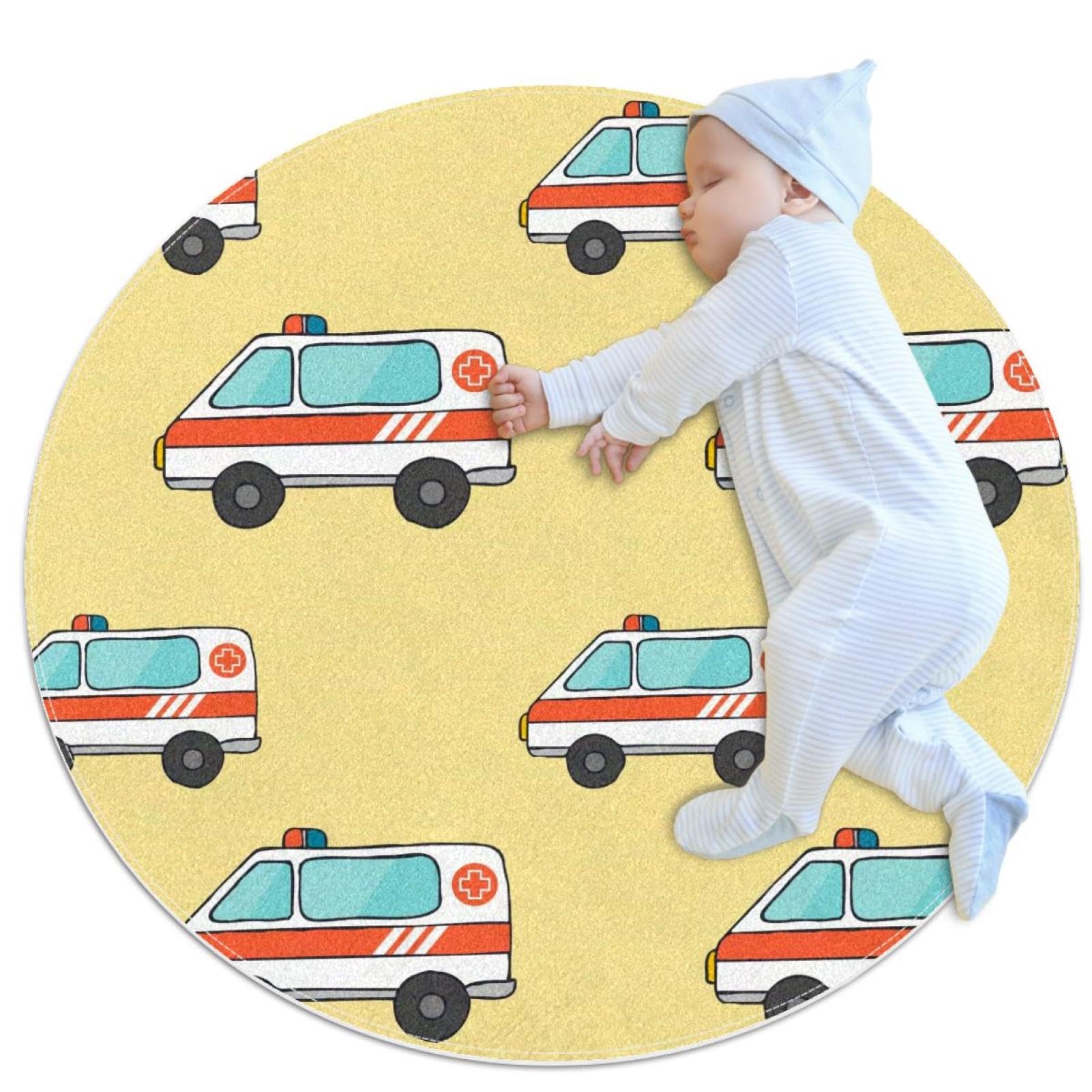 Tapis de chambre d'enfant voitures d'urgence rond 1m pour jouer au sol