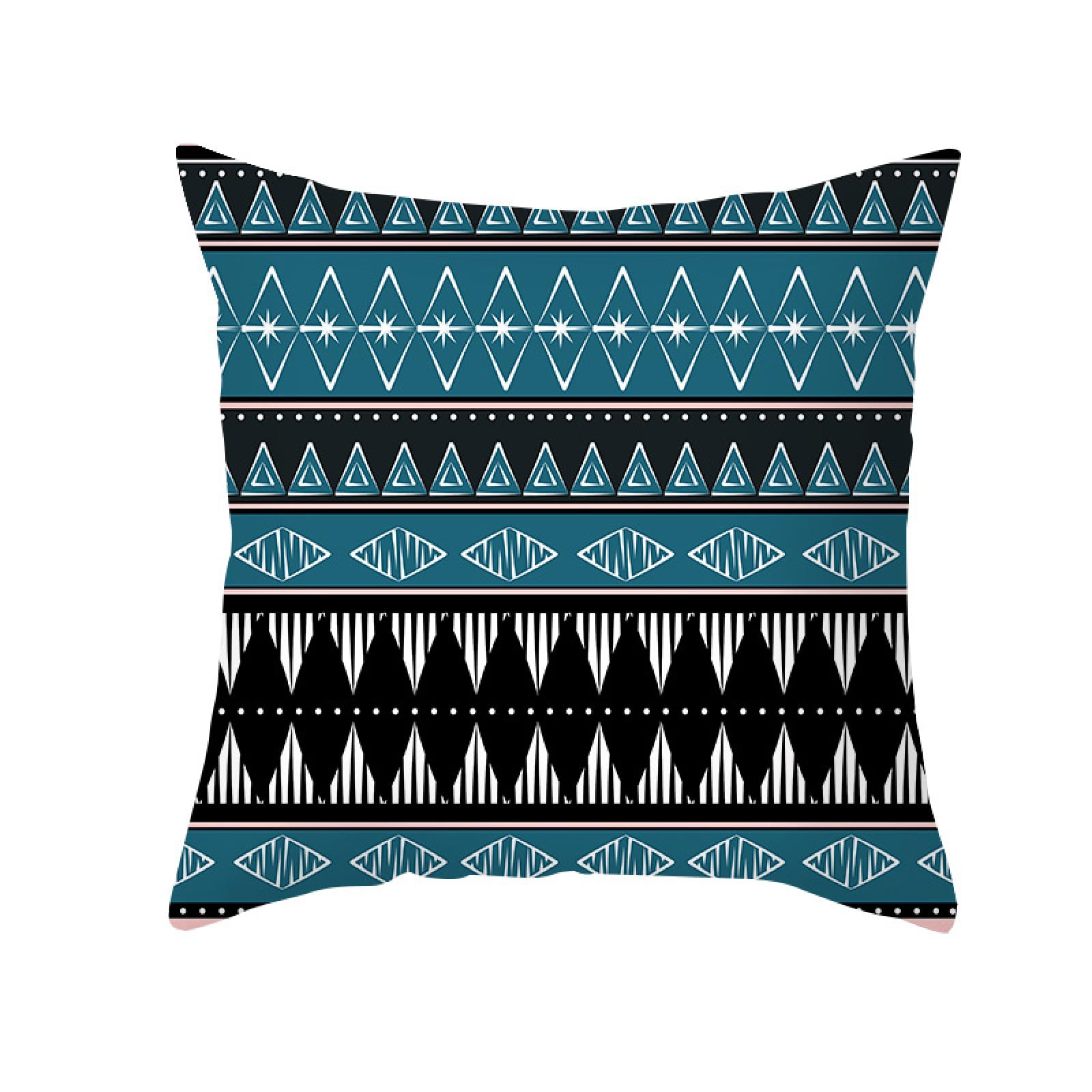 Cushion Covers Blue Black Geometry Pillow Cases Soft Linen Cushions with Covers Included Washable Sofa Cushions with Invisible Zip Pillowcase Breathable Pillow Cover 60x60 Cushion Cover 1 Pack