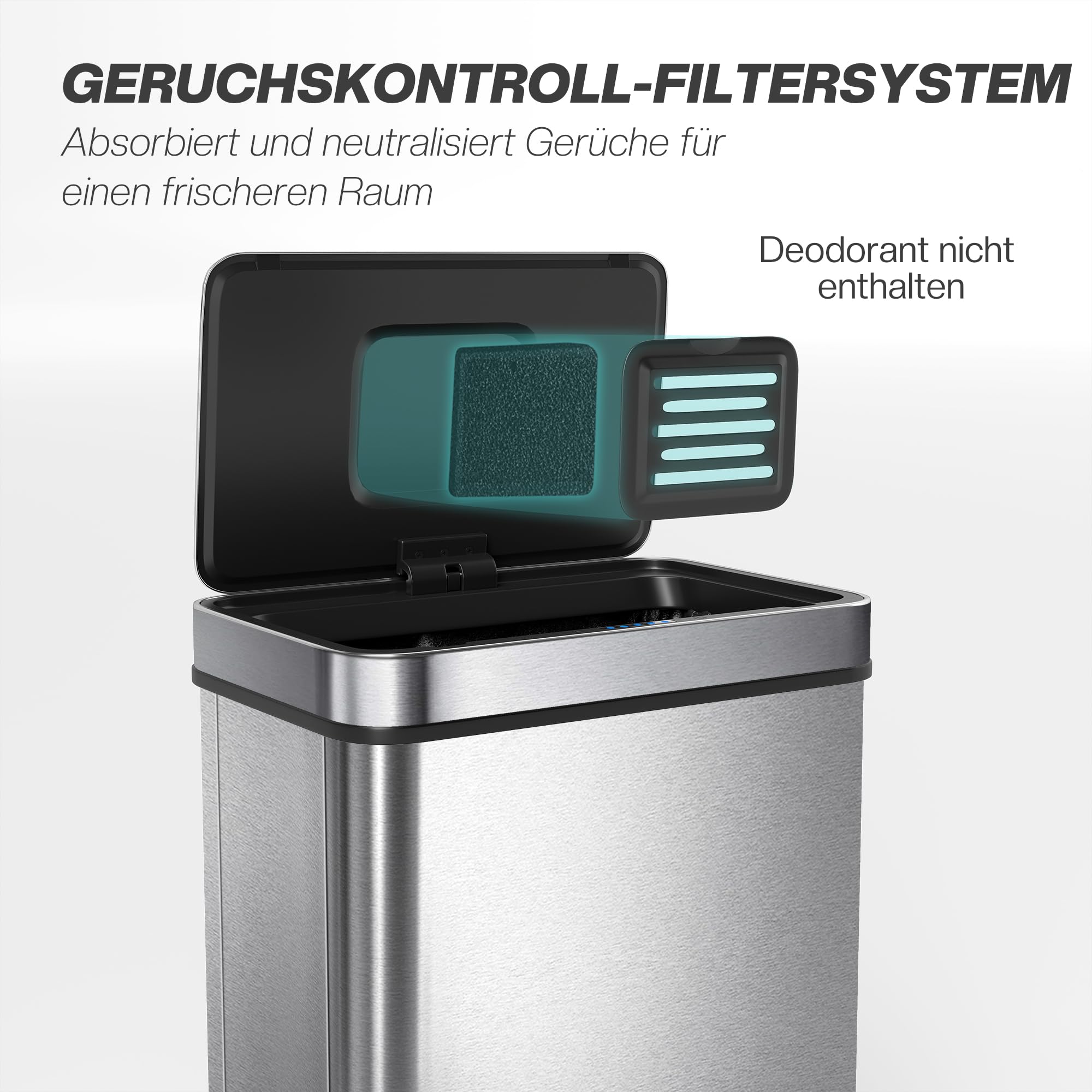 HOMCOM Mülleimer mit Sensor 60L Edelstahl Leiser Soft-Close-Deckel Silber | Automatischer Abfalleimer, Fingerabdruckresistente Mülleimer, Für Küchen, Büro, Schlafzimmer