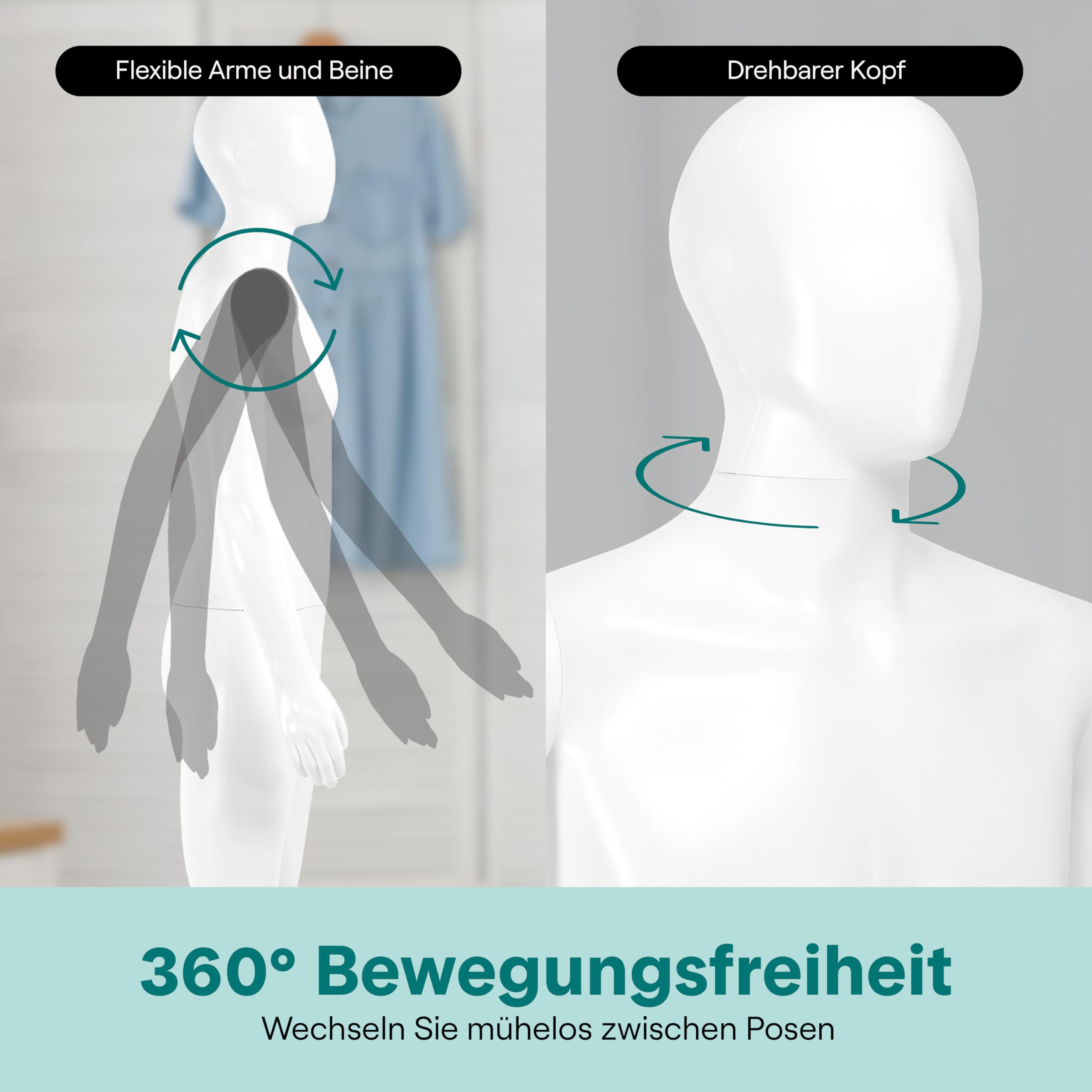 SereneLife 185 cm Große Männliche Schaufensterpuppe mit Verstellbarem Kopf, Flexiblen Gliedmaßen und Abnehmbarem Design – Ideal für Bekleidungsgeschäfte, Boutiquen, Ausstellungen und mehr