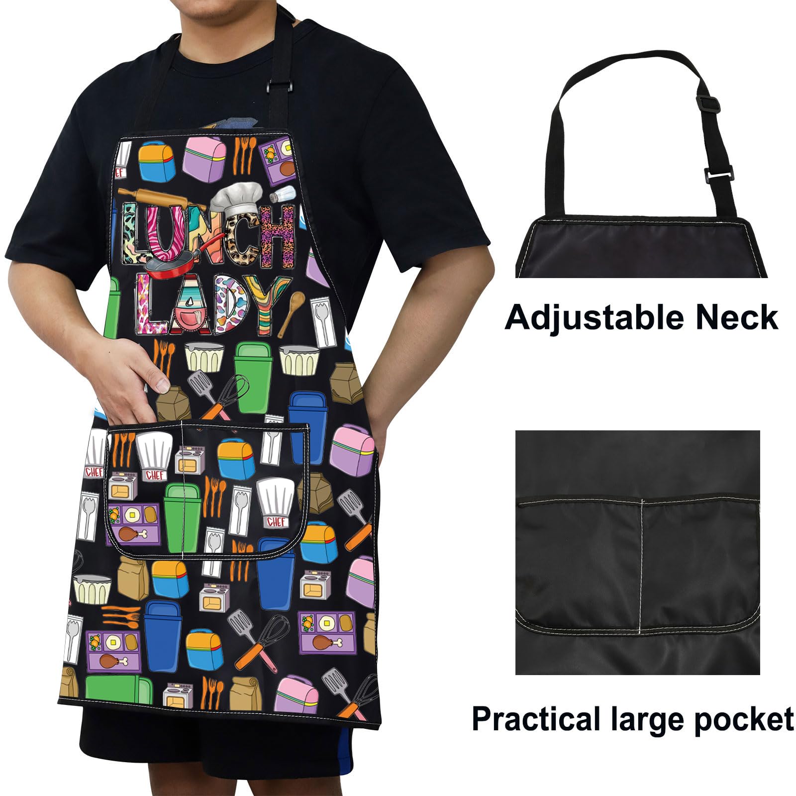 WZMPA Lunch Lady Apron With Pockets School Lunch Lady Appreciation Gift School Cook Adjustable Apron For Cafeteria Worker