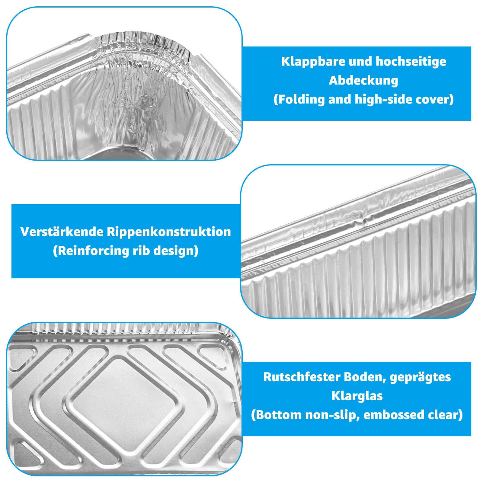 60 Stück Alu Grillschalen Wiederverwendbar, 800ml/1100ml/2250ml Aluschalen Grill Groß, Fettauffangschale Gasgrill Aluschalen für Braten Kochen Backen, Grillschale Alu