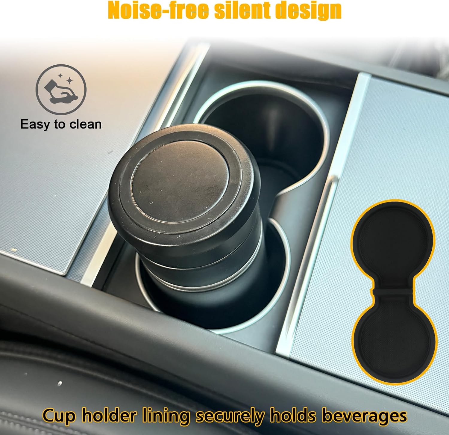 ROCCS 5PCS Center Console Organizer Set Compatible with Model 3 Highland 2024-2025 & Model Y Juniper 2025-2026, ABS Hidden Storage Box with Cup Holder Mat & Wireless Charging Pad Liner, Black