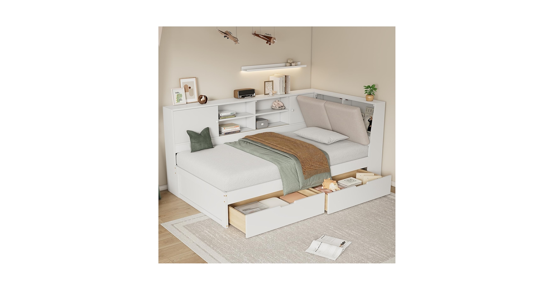 Amazon.com: Polibi Twin Size L-Shape Bed with Upholstered