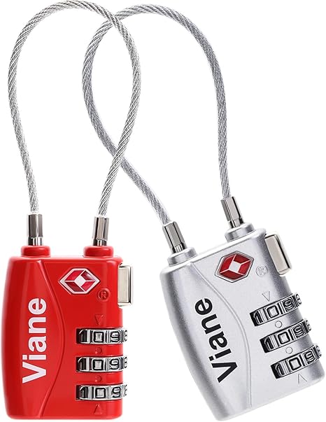Amazon Co Jp Tsa ロック ワイヤー タイプ レッド シルバー 2色 セット 旅行用 3桁ダイヤル式ロック Viane シューズ バッグ