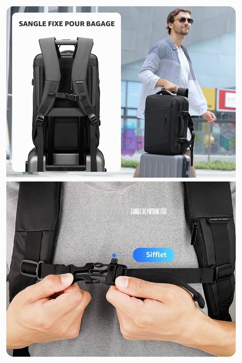 MARK RYDEN Sac à Dos Extensible 25L-40L Business Pour Homme 17,3 Pouces, Sacoche Ordinateur Portable Avec Port USB, Étanche Antivol
