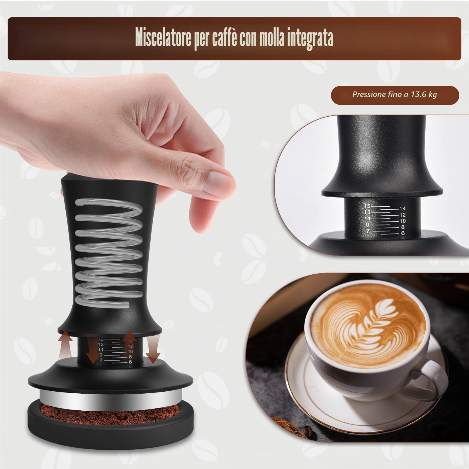 Set Pressino per caffè 51mm | con WDT Tool e Tappetino, Base in Acciaio Inox, Manico Noce, Pressino Ripple per Estrazione Uniforme