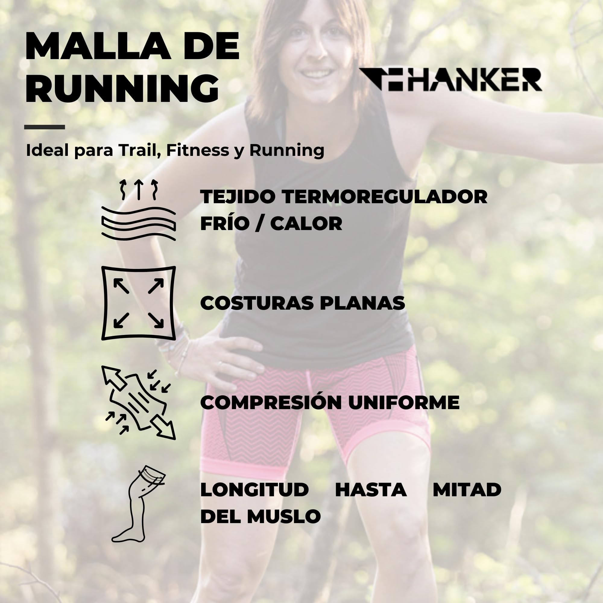 HANKER Mallas Deportivas Mujer Cortas Compresivas con Bolsillos Cintura Alta para Running y Gimnasio - 4