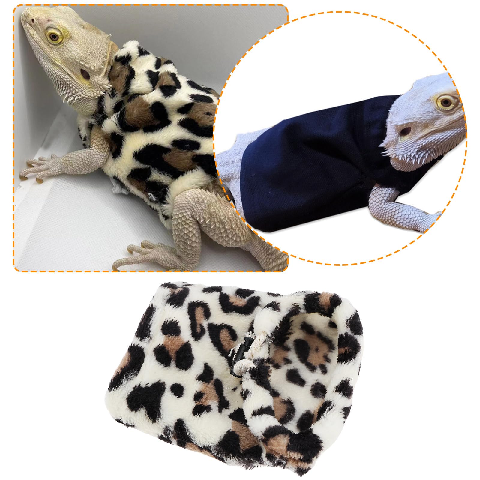 Briny River 2pcs Bearded Dragon Lizard Clothes Sweater Jacket, Leopard and Black, Multicoloured - Image 2