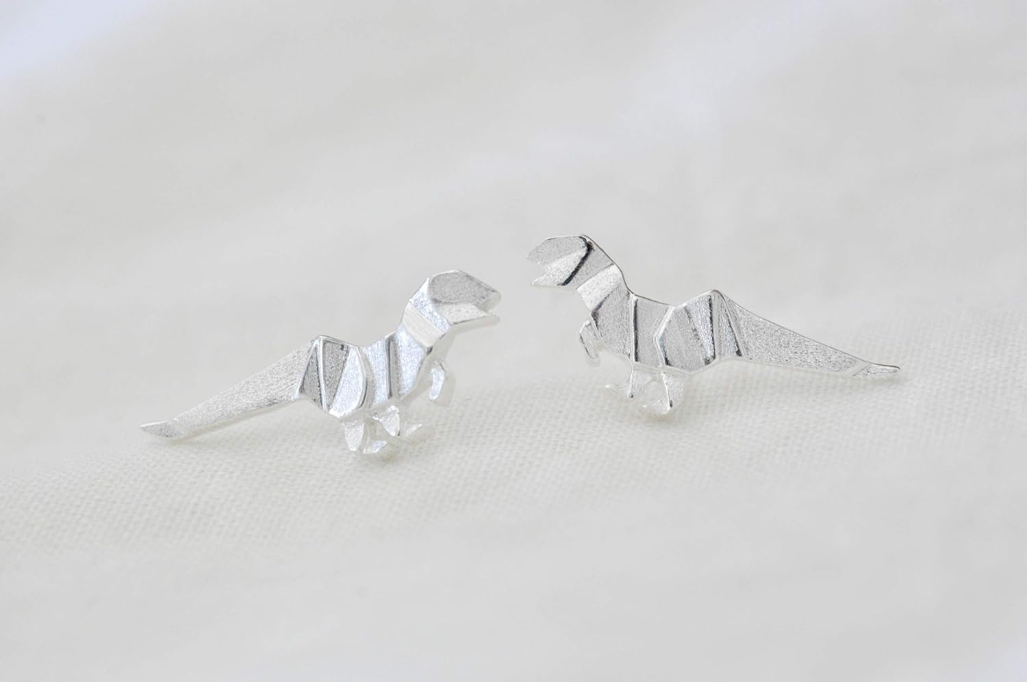 Origami Dinosaur T-Rex Stud Earrings in Sterling Silver 925 - Image 5