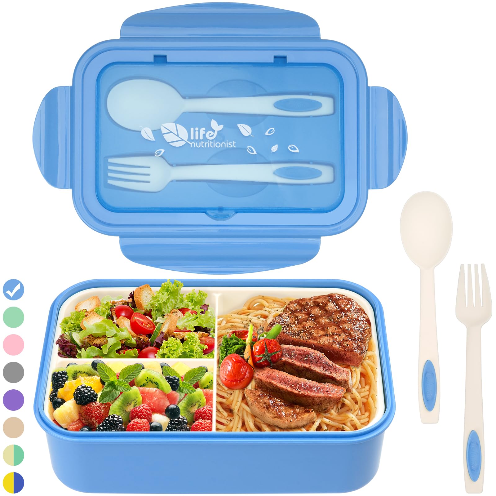 Bento Lunch Box, contenitore per alimenti in silicone, per bambini e adulti, 4 scomparti, adatto per microonde, lavastoviglie e congelatore, contenitore per la preparazione di pasti da picnic per la