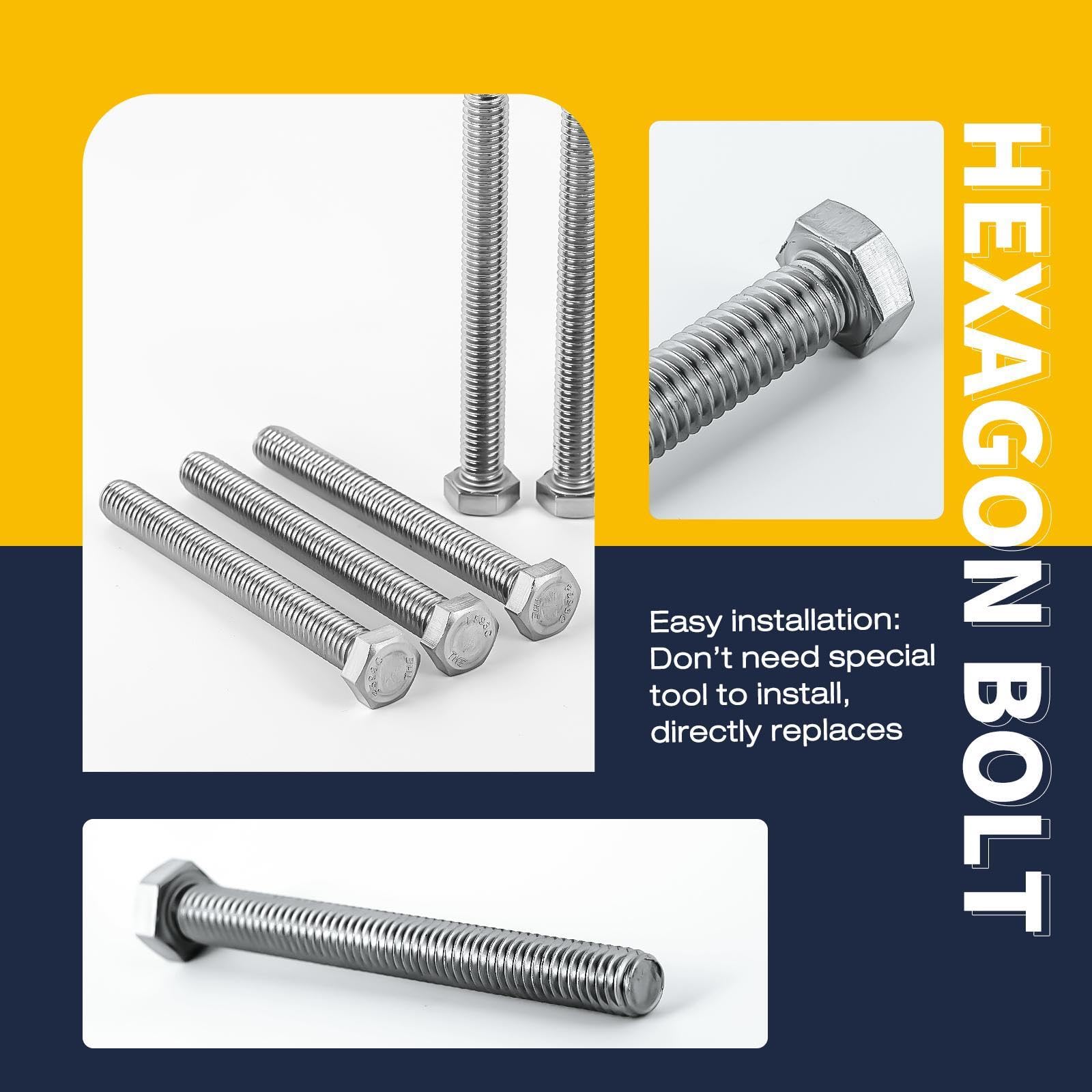 6-Pack 1/2-13 X 1-1/2 Inch 304 Stainless Steel Hex Head Bolts - Fully Threaded Coarse Thread