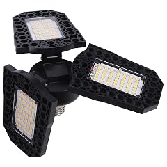 DOITOOL LED Garage Light Deformation Workshop Folding Three-Leaf High Bay Ceiling Lamp 60w Warm White for Warehouse and