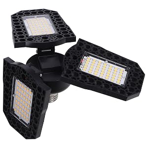 DOITOOL LED Garage Light Deformation Workshop Folding Three-Leaf High Bay Ceiling Lamp 60w Warm White for Warehouse and
