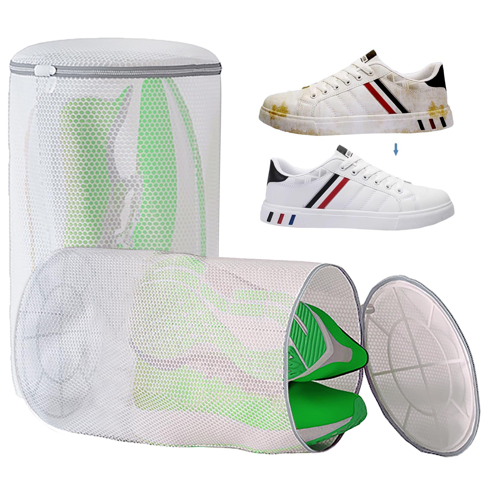 2 worki do prania butów, białe, wyściełane siatki, do butów typu sneaker, worek na pranie z siateczki, worek na pranie wielokrotnego użytku, z niewidocznym zamkiem błyskawicznym