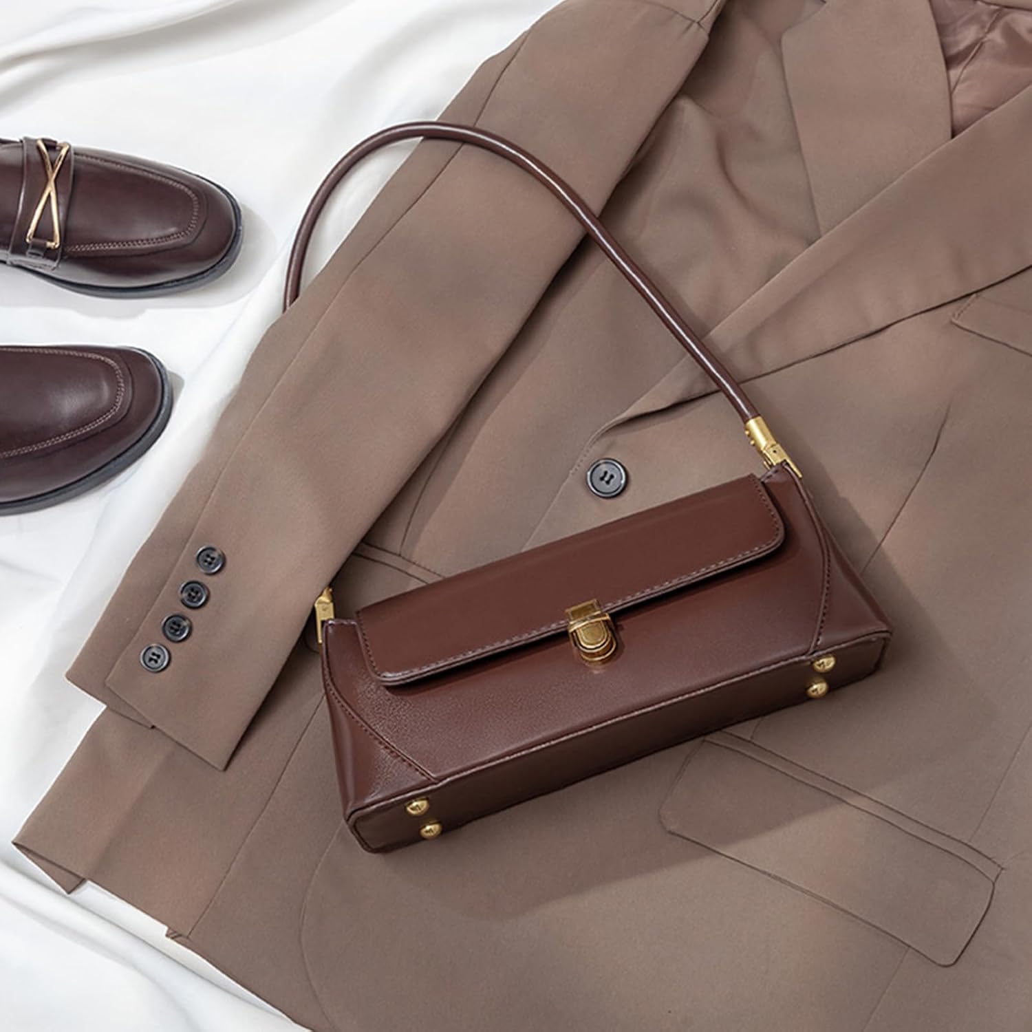 Vintage Shoulder Bags Small Purses for Women Brown Pu Leather Handbags Mini y2k Bag Shoulder Purse With Zipper - Image 6