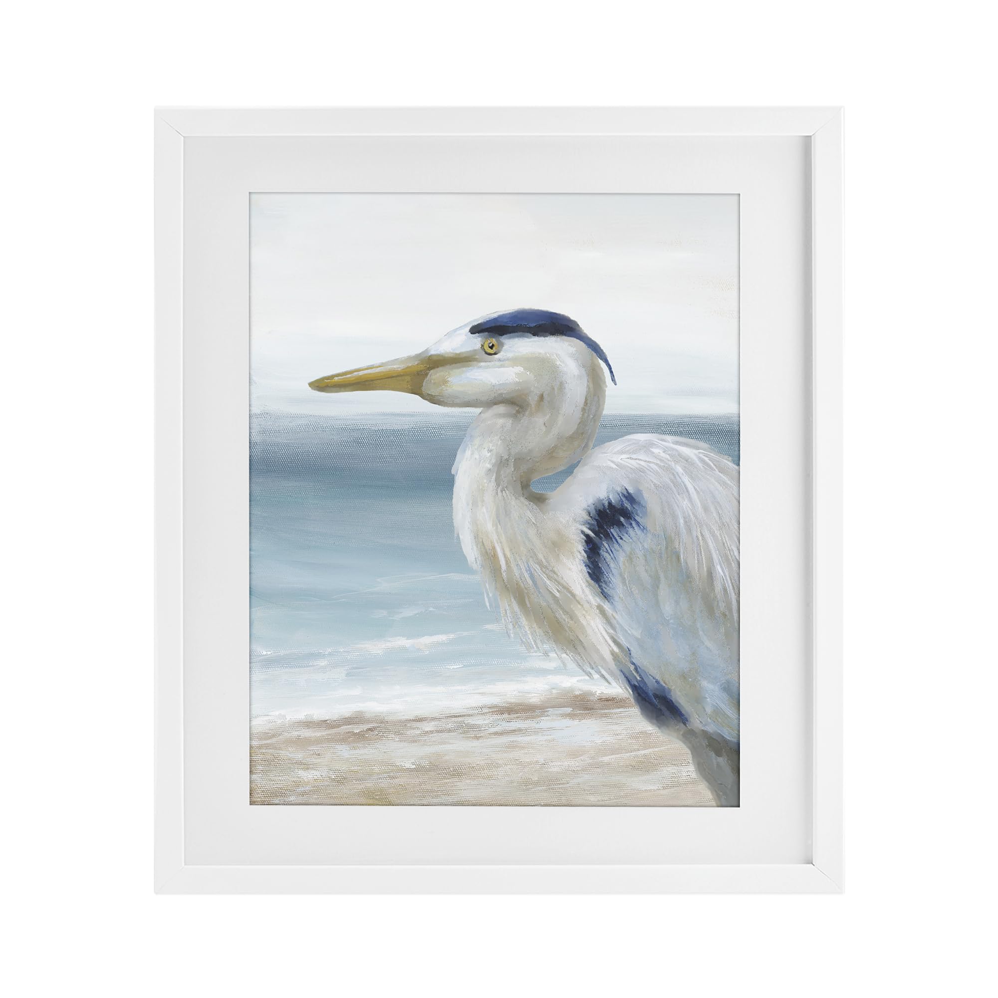 Stupell Industries Coastal White (Textured) Left Gazing Heron Coastal Bird, 17 X 21 Inch Framed Print Under Glass