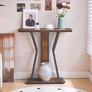 HOOBRO Slim Console Table for Hallway, 75 cm Narrow Hallway Table with Storage, 2-Tier Behind Sofa Table, Modern Style, for Living Room, Entryway, Foyer, Bedroom, Rustic Brown and Black EBF66XG01