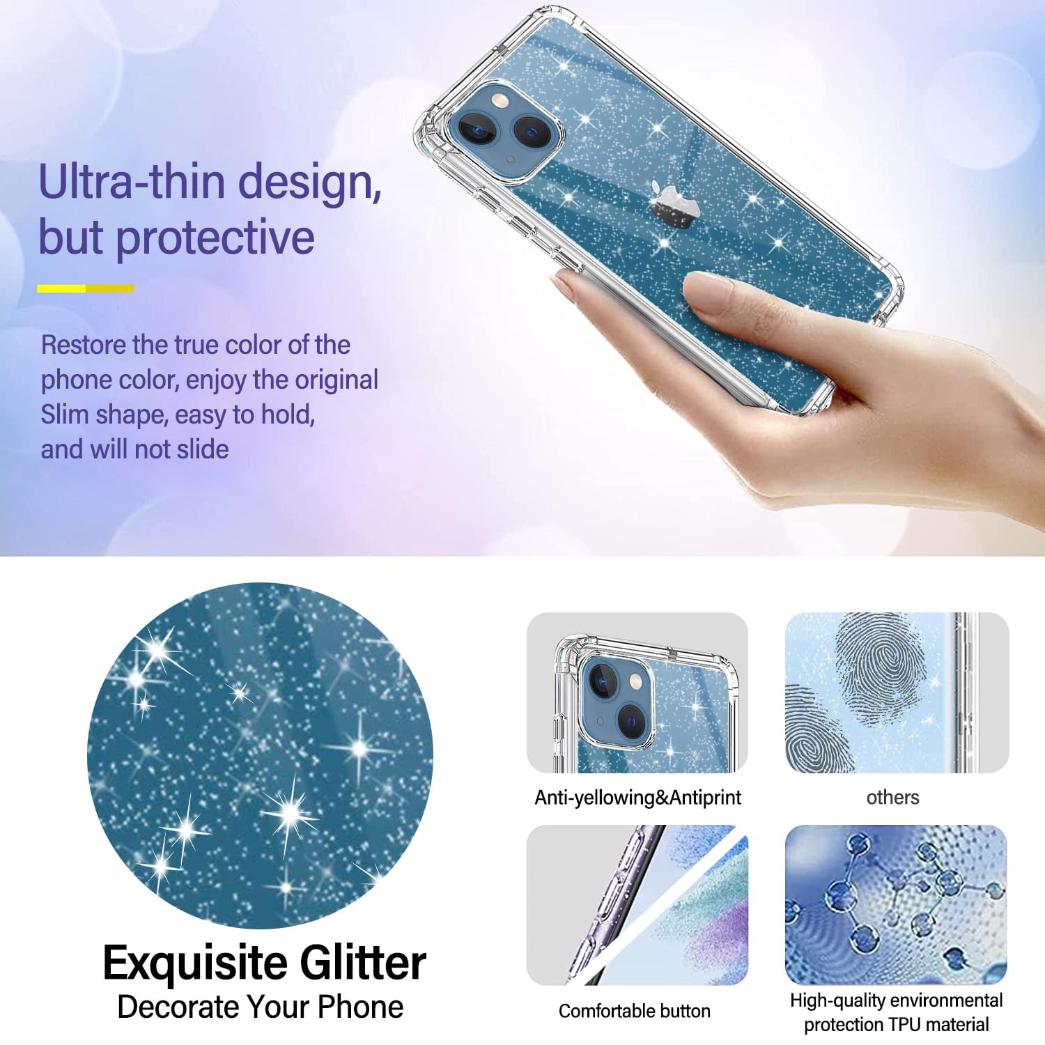 Handyhülle Mit Kette Für IPhone 14/13 - Glitzernd, Mit 3D-Blumen, TPU, Stoßfest