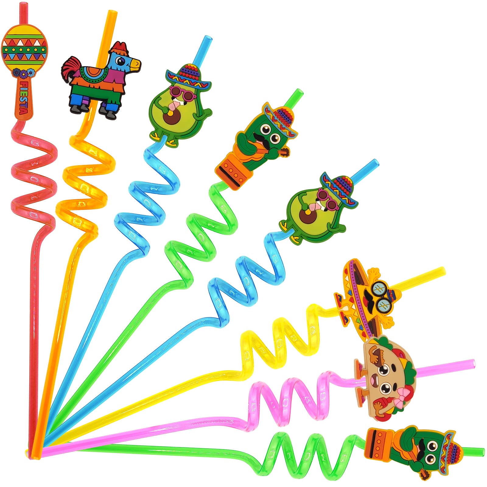 Fiesta Party Supplies 24pcs Straw Set - Cinco de Mayo Party Decorations - Mexican Party Decorations - Fiesta Cupcake Toppers Mini Sombrero, Cactus, Piñata & Taco Theme Décor Party Favors