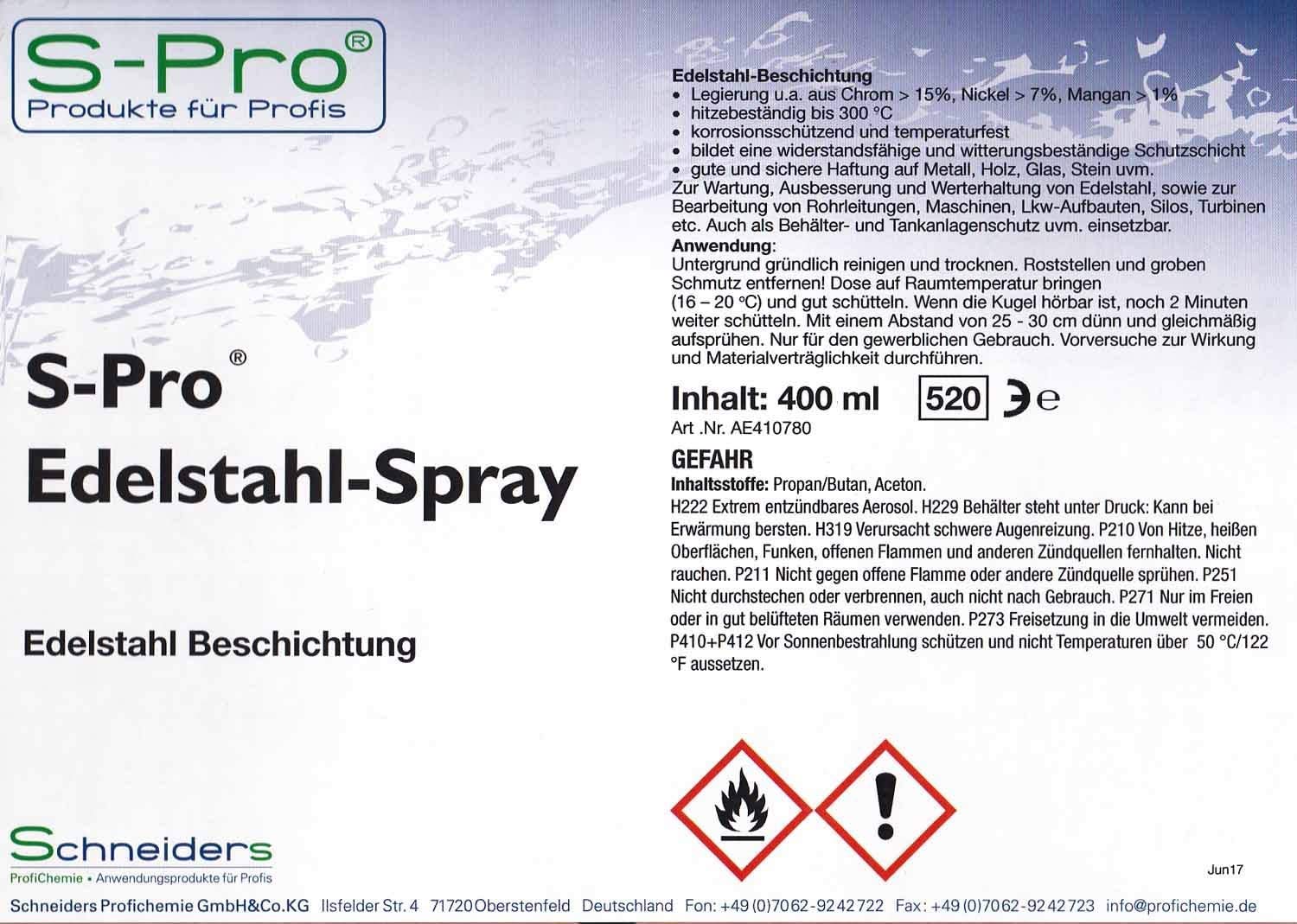 S-Pro Edelstahl-Spray Korrosionsschutz und Lackspray, Oberflächenbeschichtung Spray, Versiegelung, 3 x 400ml Dose im Set