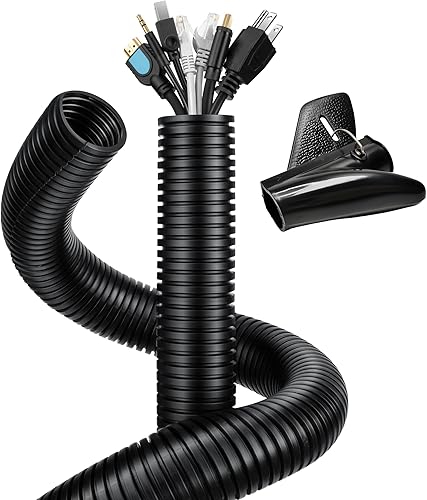Vista 12 de Wire Loom - Protector de cable YCLYC de 1/2 pulgada, 33 pies, protector de cable contra mascotas, tubo protector de alambre, conducto de cable Negro