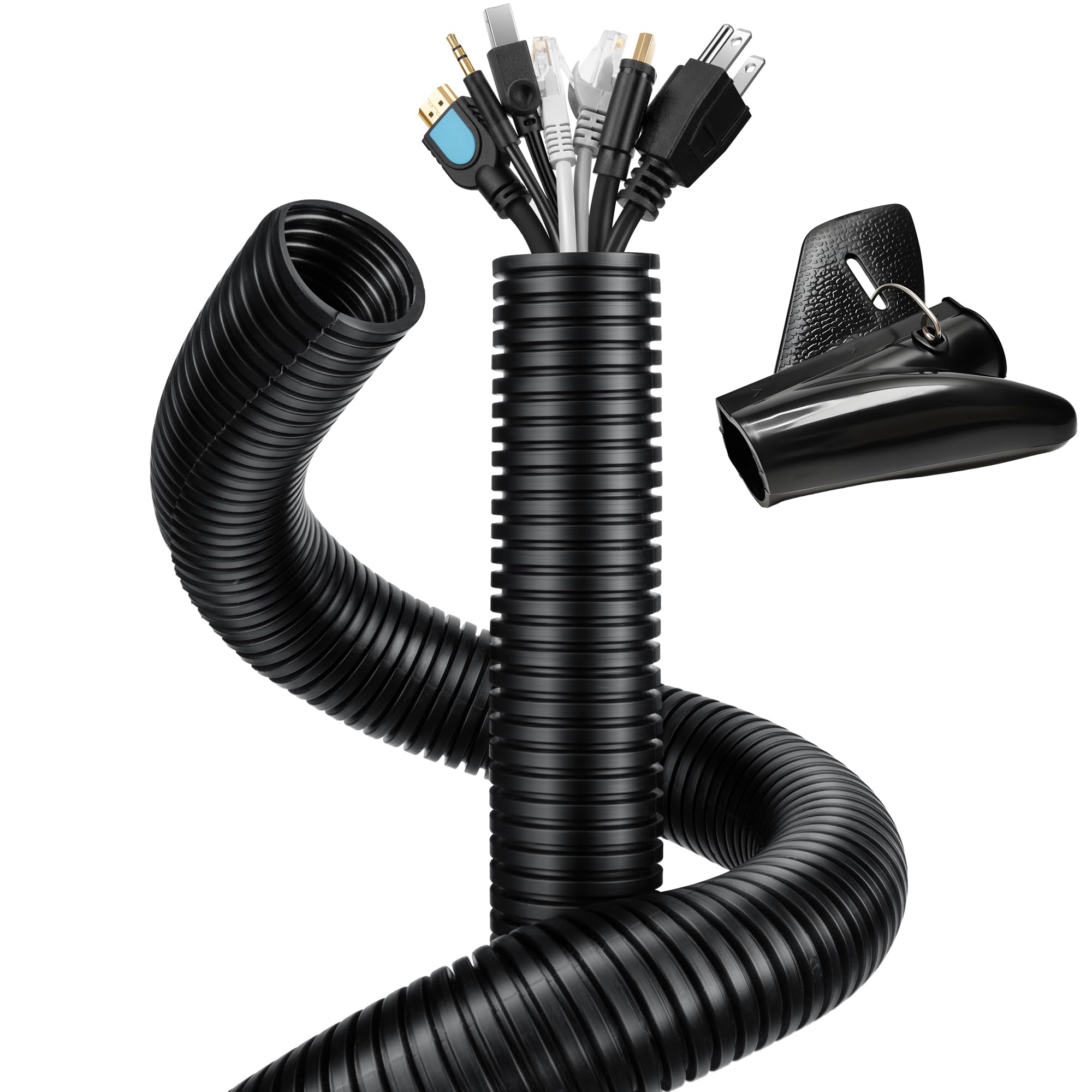 Kanayu Split Flame Retardant Wire Loom High Temperature Cable Conduit Split Cable Sleeves Split Wire Loom Tubing Auto Wire Conduit For Industrial Electrical Wires Automotive Marine(3/4in 50ft,Black