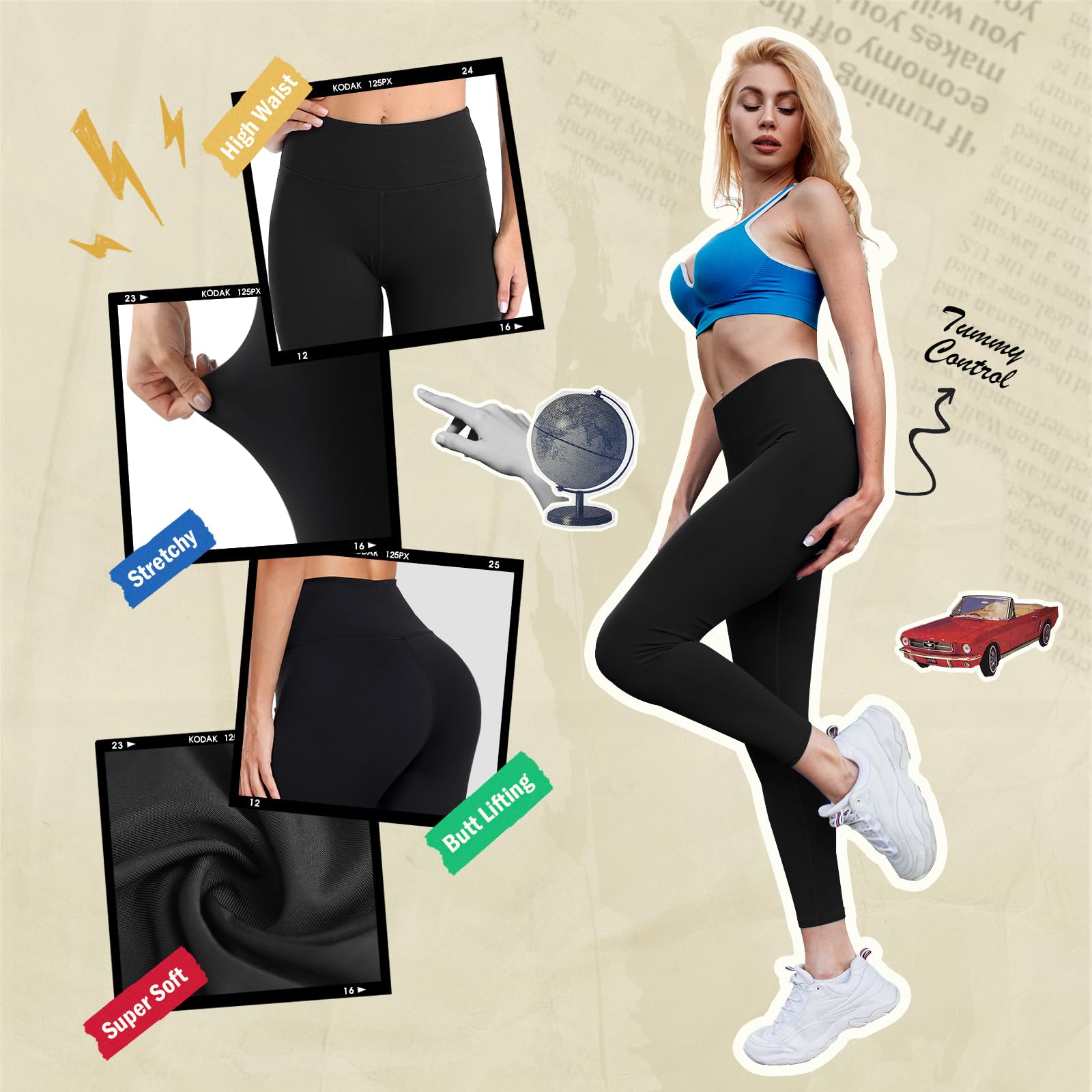 Ymmott Leggins Donna Vita Alta Pantaloni Sportivi Donna Controllo della Pancia Opaco Leggings Palestra per Yoga Fitness Pilates
