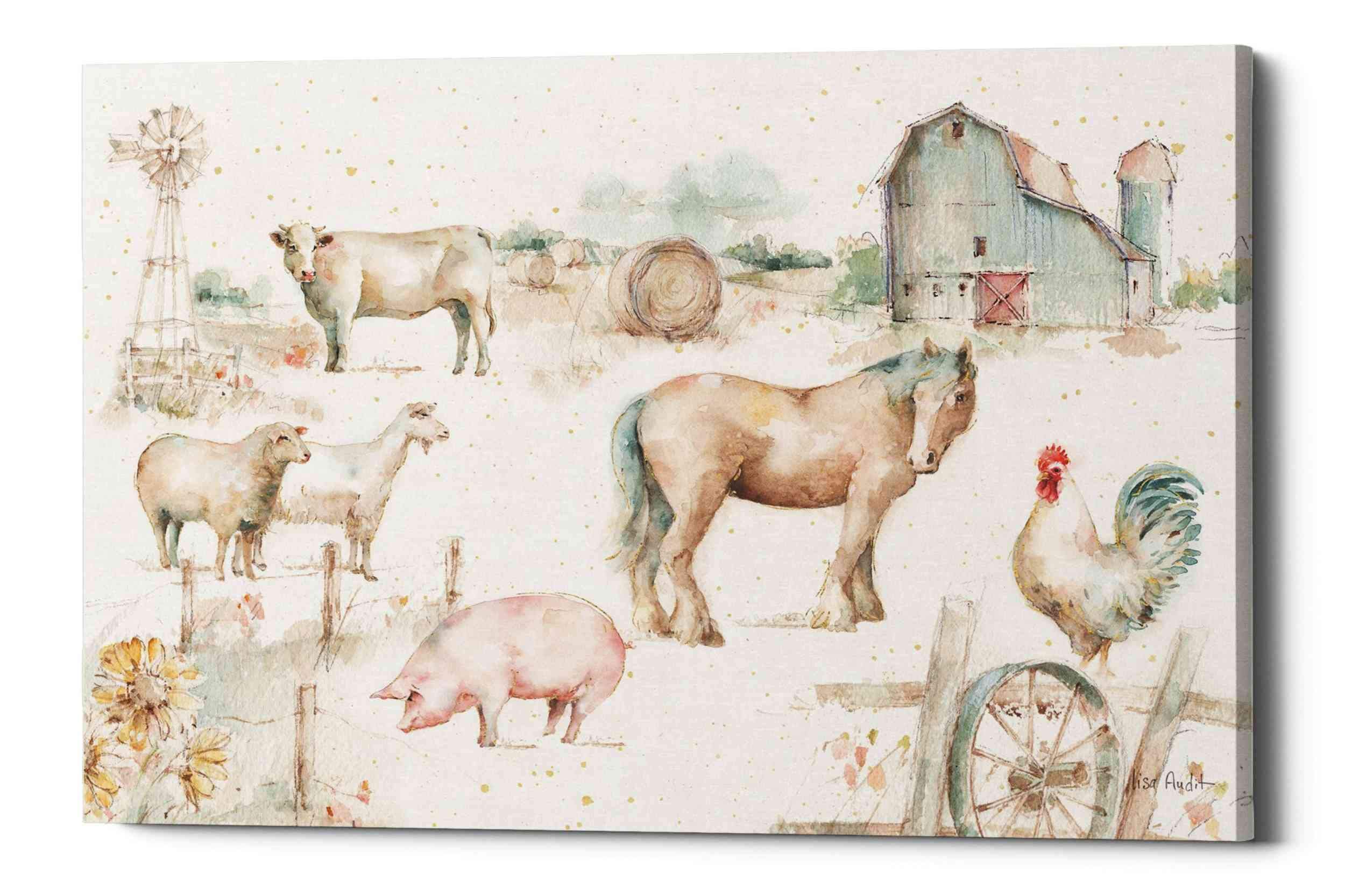 Epic Graffiti" Farm Friends XIII by Lisa Audit Giclee Canvas Wall Art, Beige