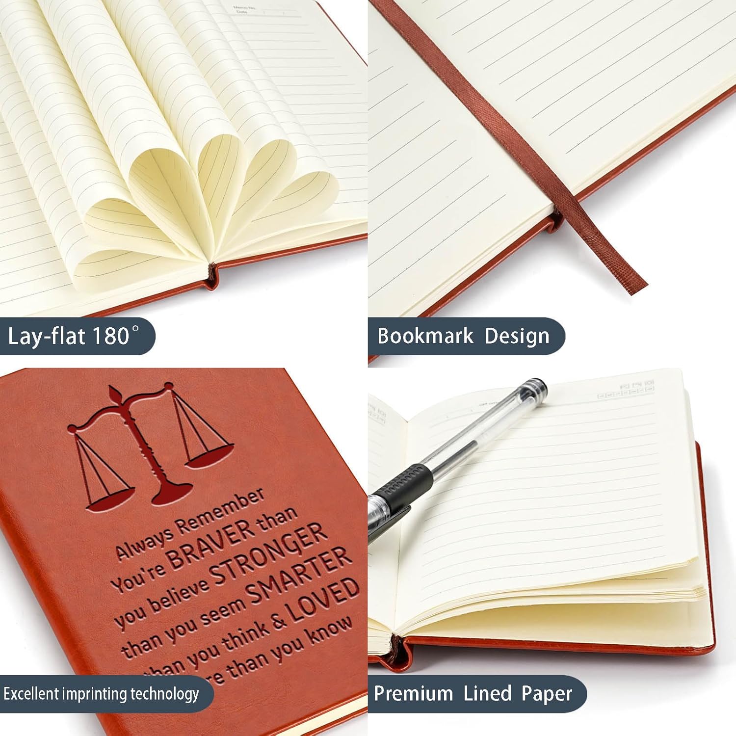 Lawyer Gifts Leather Notebook Always Remember You’re Braver Than You Believe Leather Journal Notebook Law School Graduation Gifts Future Lawyer Gifts (Brown) - Image 3