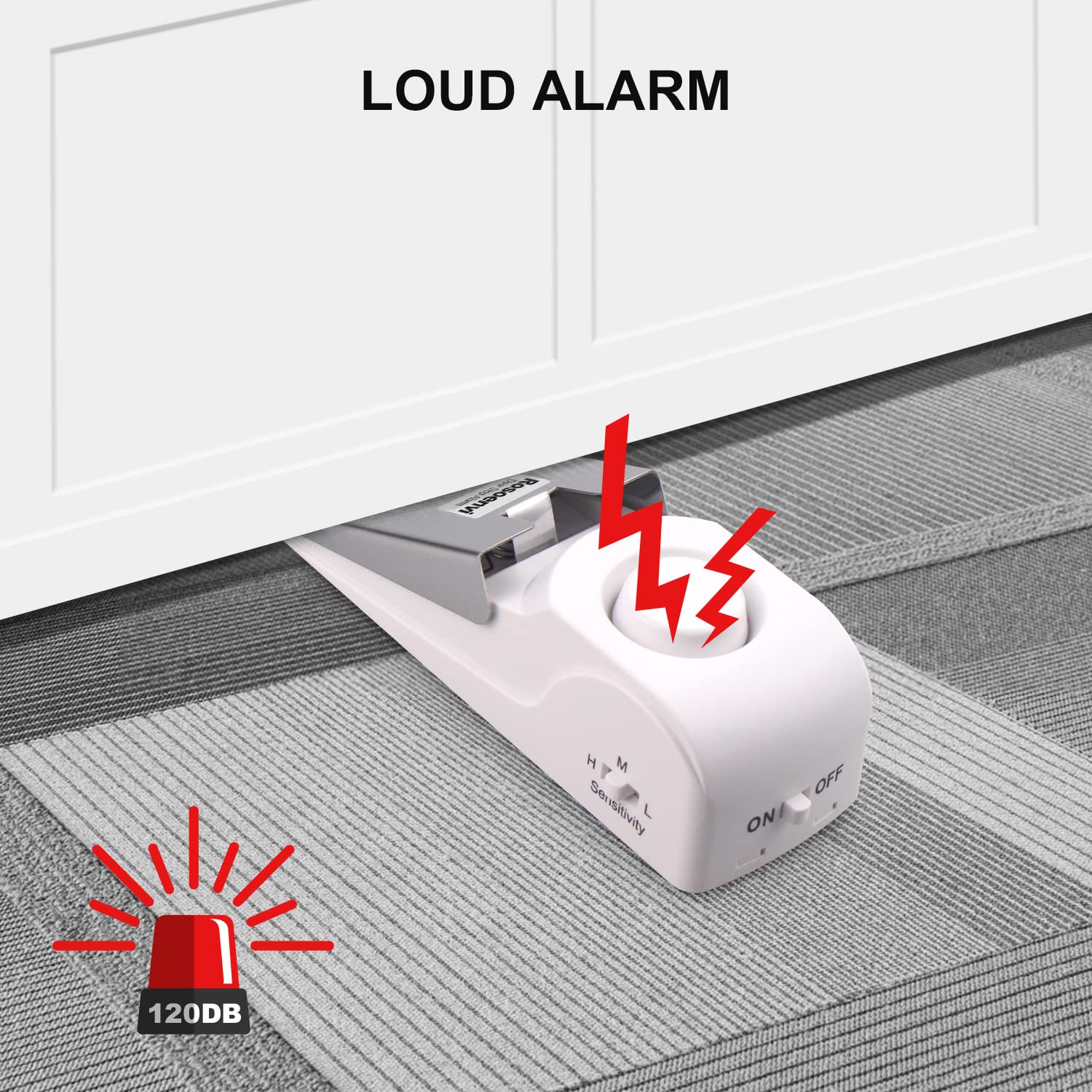 Alarm zatrzymania drzwi, ogranicznik do drzwi z alarmem bezpieczeństwa 120 DB, syrena do drzwi klinowych, urządzenia zabezpieczające drzwi w podróży, mieszkaniu, hotelu i domu (biały)