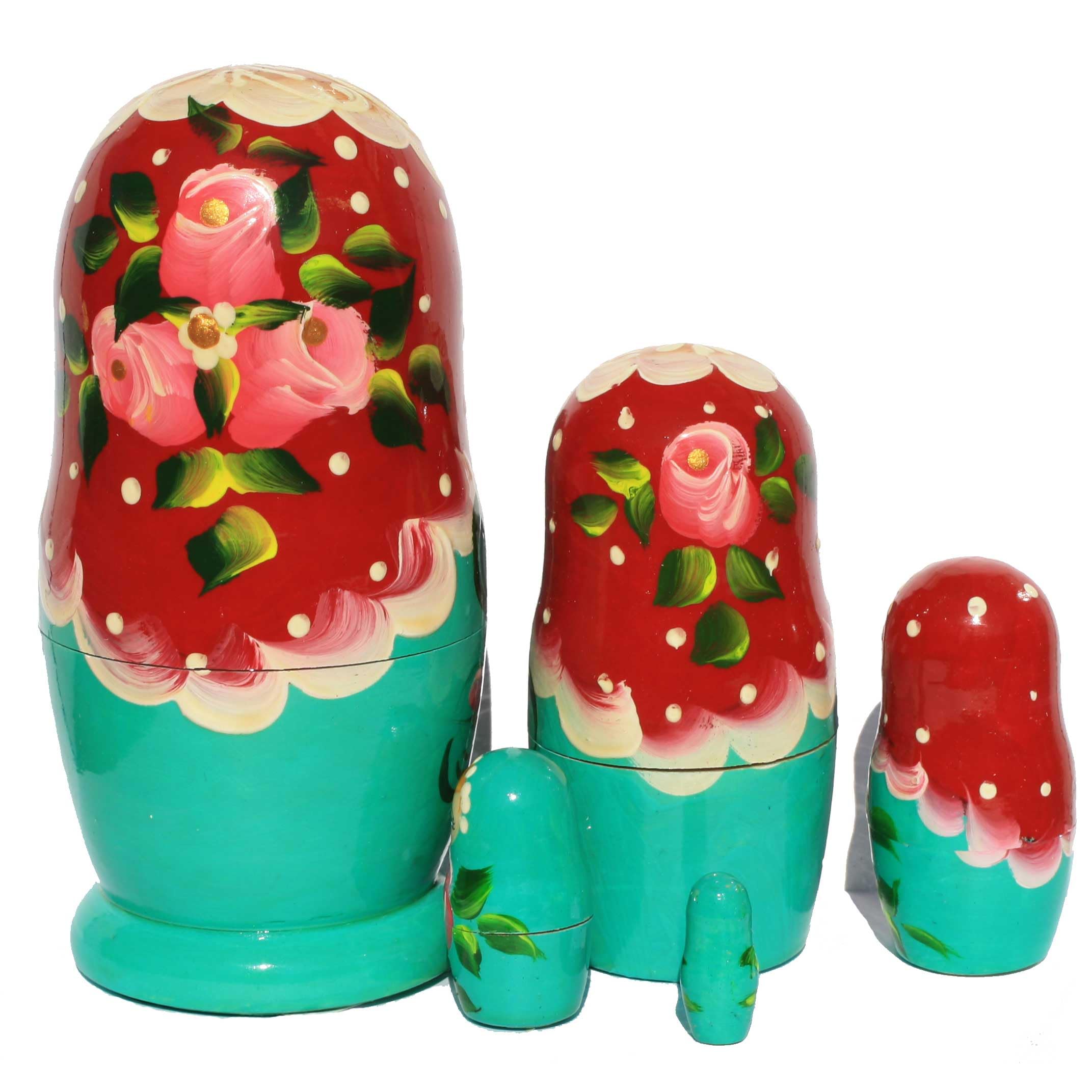 Matroschka Puppen russische Babuschka Matruschka Matrjoschka Original Klassisch 5 Steckpuppen 16cm aus Holz Rosen