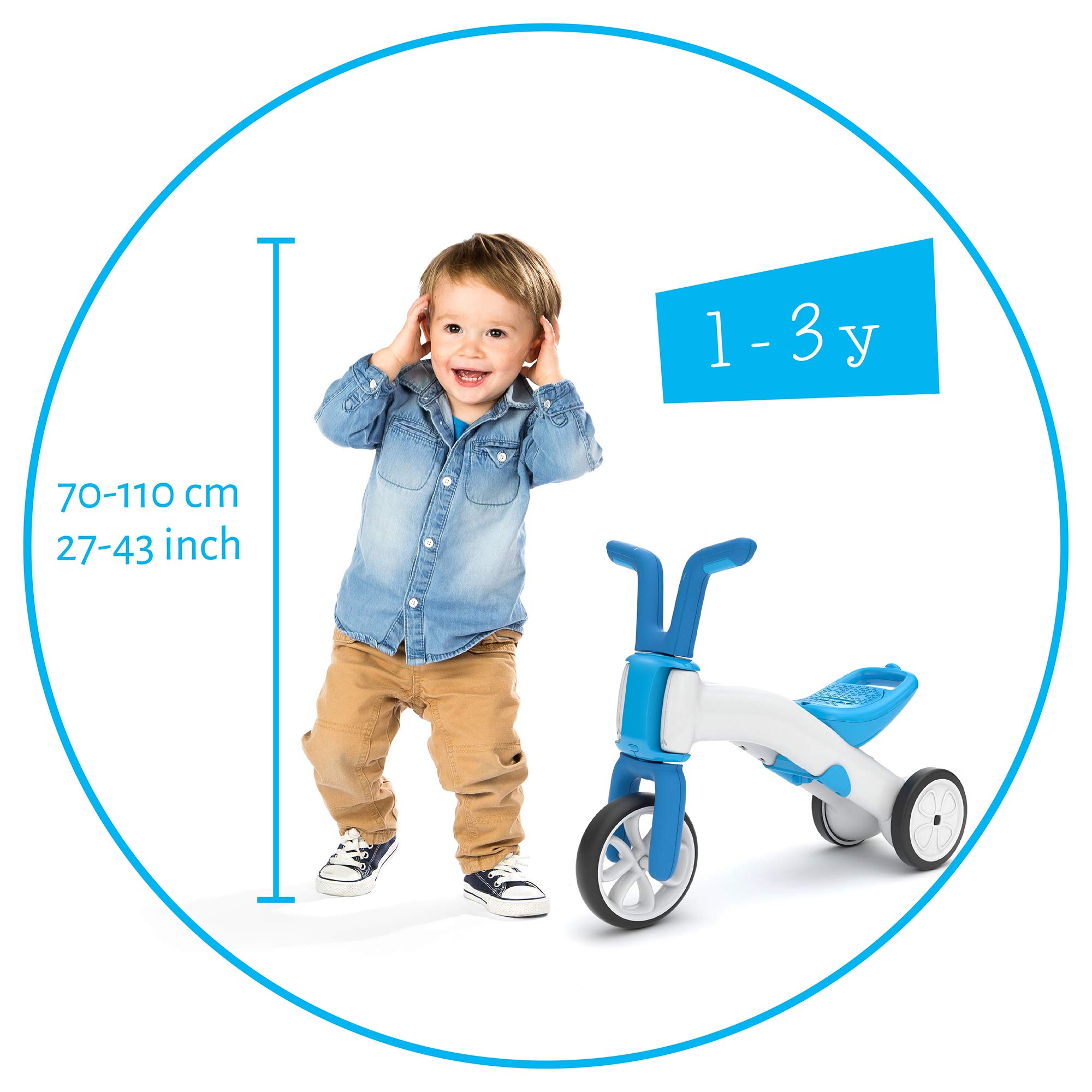 Chillafish Bunzi: Porteur bebe convertible en draisienne, trotteur évolutif 2 en 1 avec siège ajustable pour enfants de 1 à 3 ans, roues silencieuses pour jouer à l’intérieur et l’extérieur, bleu