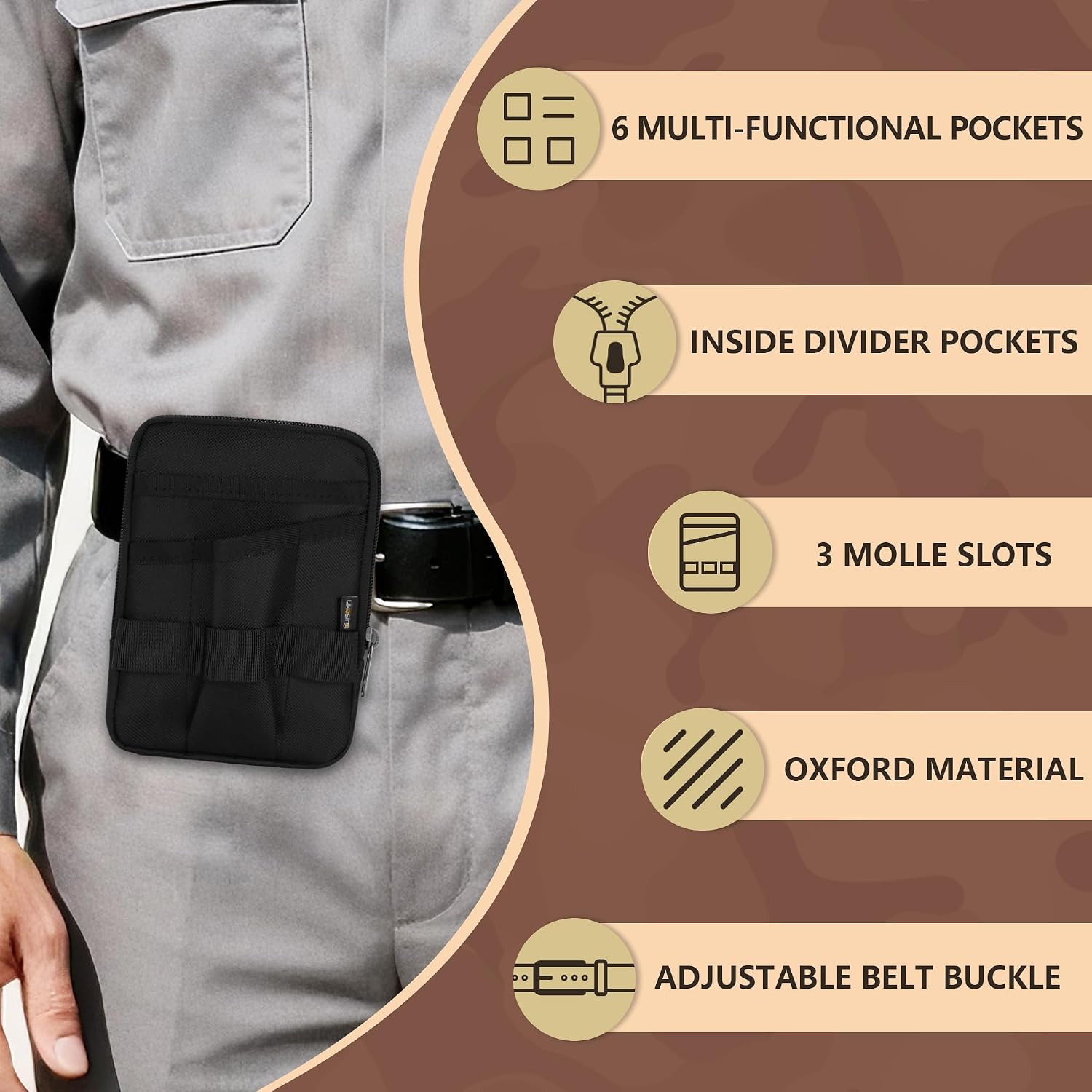 Likesing Pocket Tool Pouch, Oxford Pocket Organizer with Removable Strap | EDC Belt Organizer with 6 Pockets and 3 Slots, Small Tool Pouches EDC Pouch for Men, Molle Duty Belt Pouch Gadget Organized