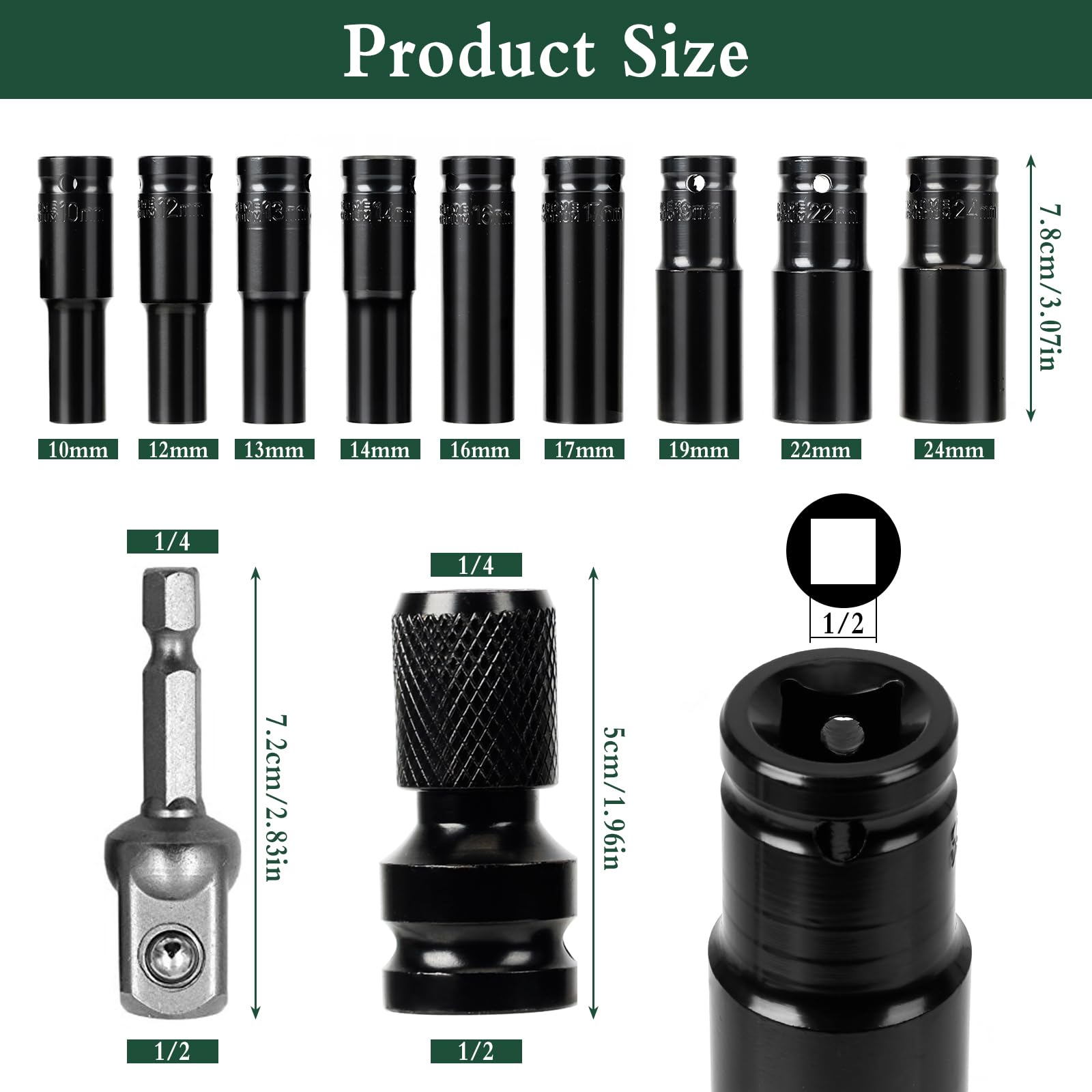 Set 11 Chiavi A Bussola 1/2" - 10-24mm, Esagonali, Per Auto E Meccanica - Foto 3