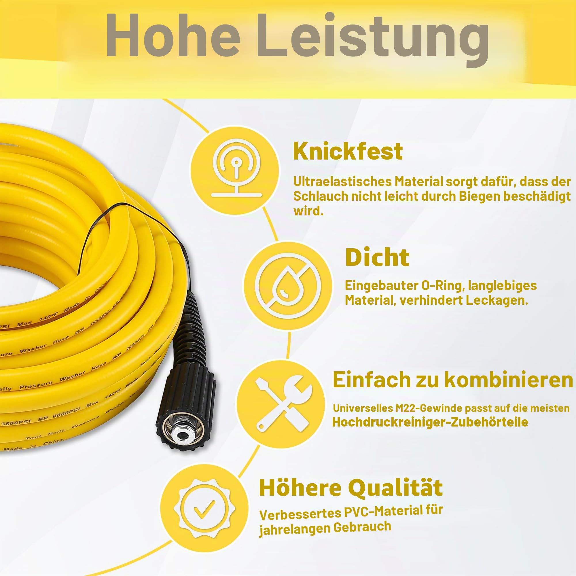 Tool Daily Hochdruckreiniger Schlauch 30m (100FT) x 1/4 Zoll, Ersatz-Verlängerungsschlauch mit M22-14mm Anschluss, Knickfest und biegsam, 3/8 Zoll QD-Schnellkupplungs-Set, 248 bar