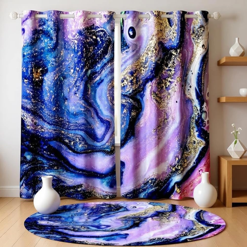 Loussiesd Marble Room Curtain Purple Gold Marble Print Curtains for Bedroom Modern Marble Window Drapes Kids Women Adults Abstract Art Window Treatment W66*L72 โ image 1