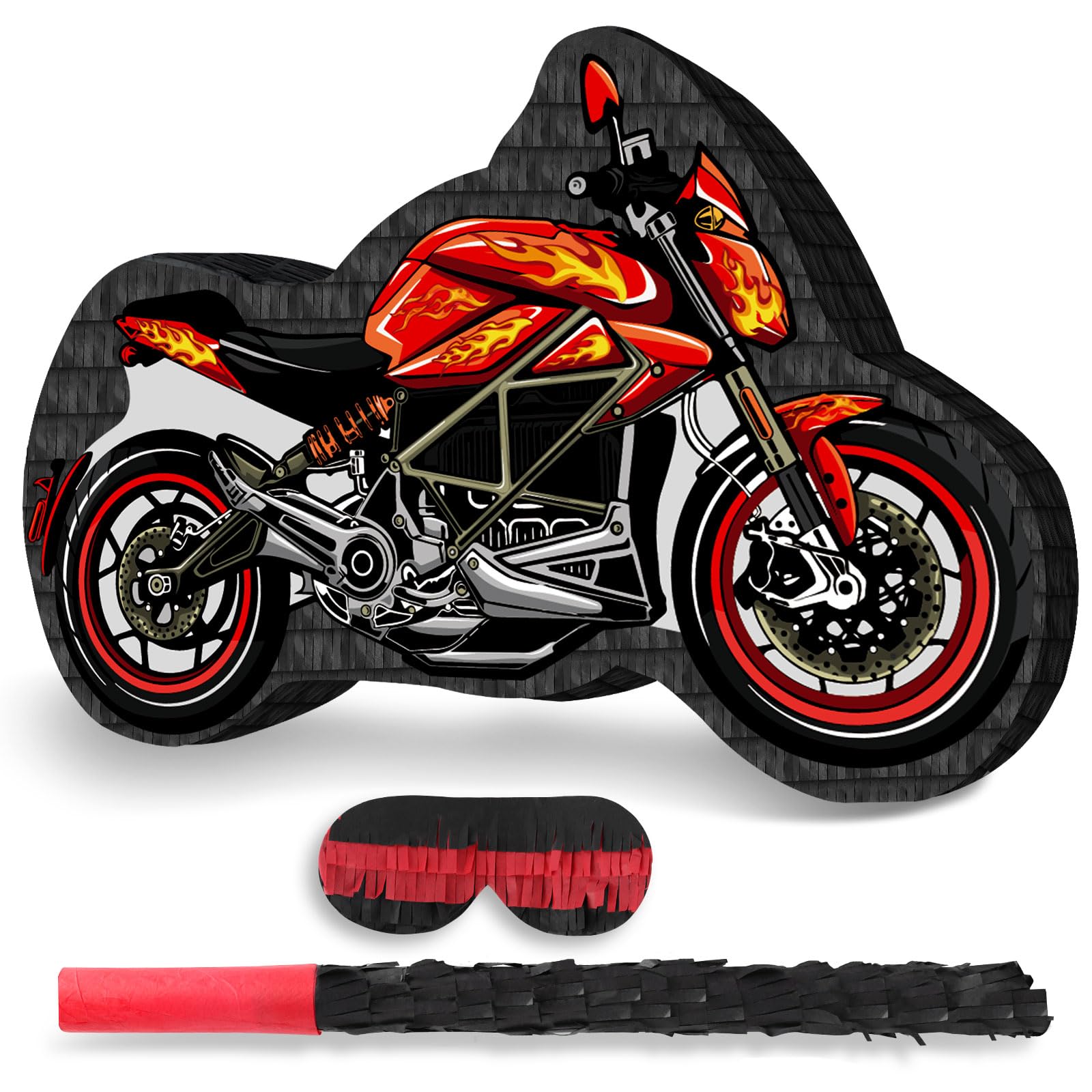 Motorcycle Pinata with Stick & Blindfold Car Pinata Game for Boys Motorcycle Truck Party Decorations Car Theme Birthday Carnival Party Supplies