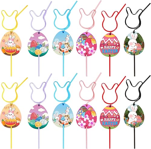 ZCPTZ Pajitas locas de Pascua para niños, 12 pajitas de conejo, pajitas locas en espiral locas, regalos de intercambio de amigos de Pascua, regalos