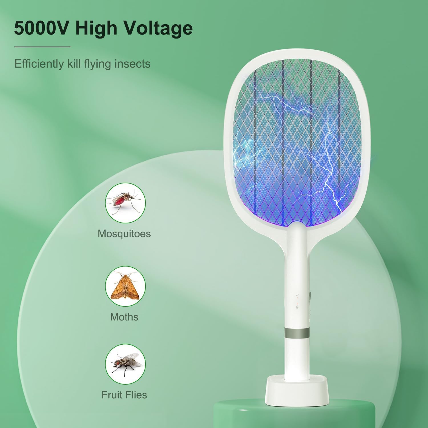 Racchetta Zanzare Elettrica 4000V con USB Ricaricabile e LED 2 in 1, Protezione Maglia a 3 Strati, Adatto per Casa, Giardino, Campeggio, Interni ed Esterni, 400mAh (2)