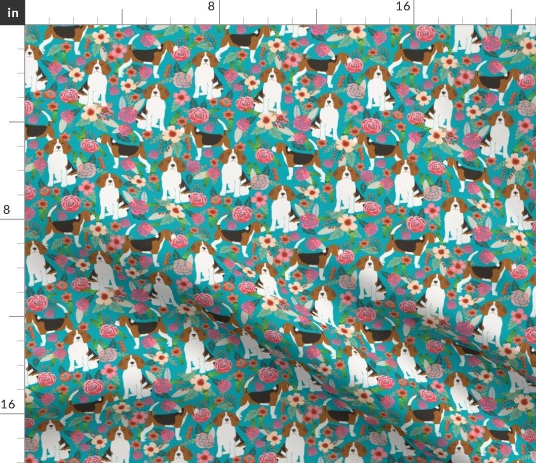 Spoonflower Fabric - Beagle Beagles Cute Dogs Dog Florals Flowers Spring Turquoise Pet Printed on Petal Signature Cotton Fabric by The Yard - Sewing Quilting Apparel Crafts Decor