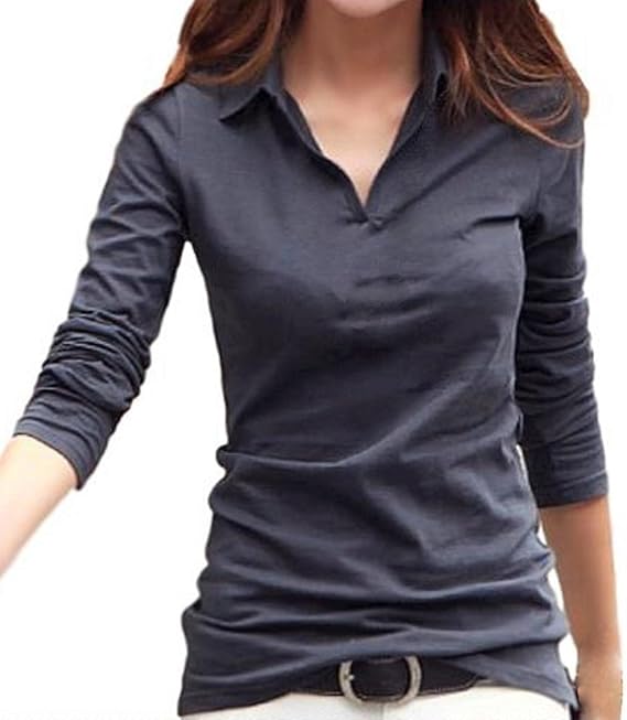 Amazon ルナー ベリー Vネック 襟付き カットソー 長袖 スリム Tシャツ レディース トップス Tシャツ カットソー 通販