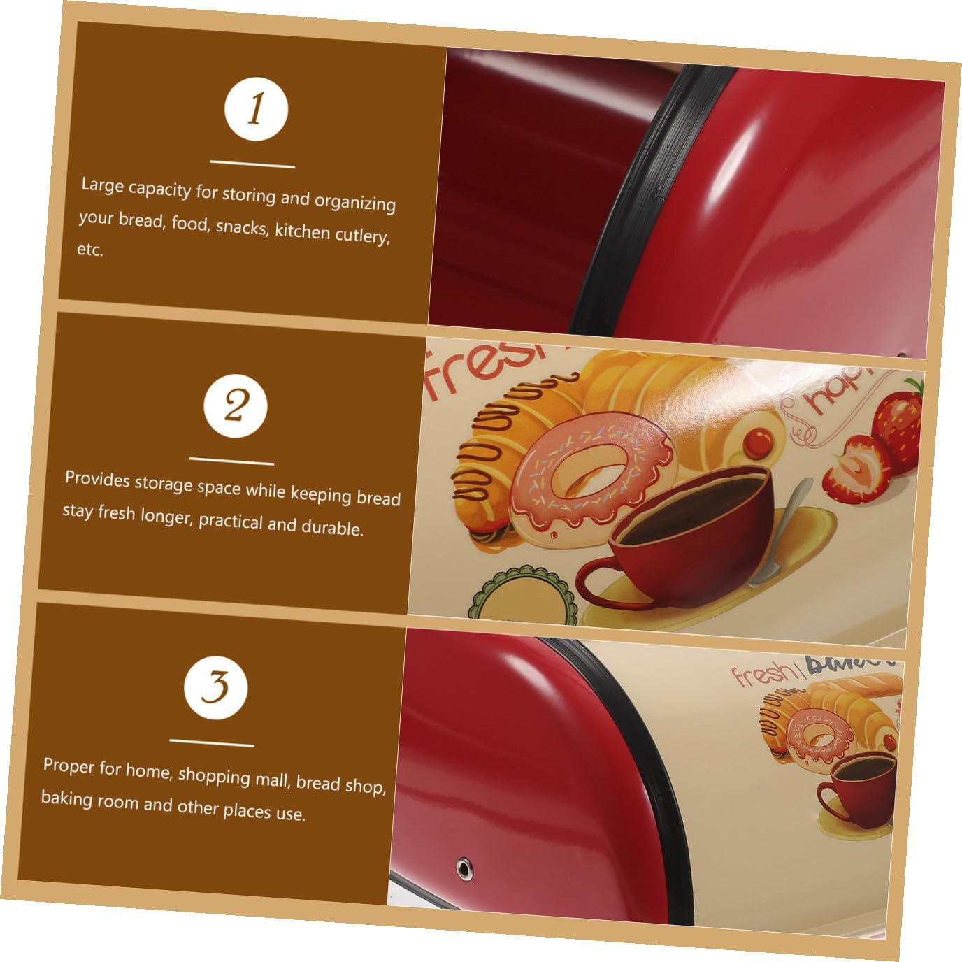 Kitchen Bread Box Bread Storage Bin Red Large Drum Shape French Vintage Style for Kitchen Countertop Food Organization